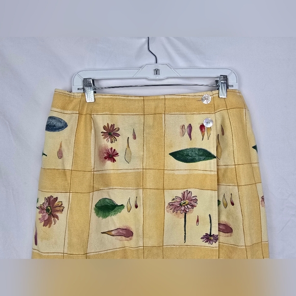 Vintage Stonebridge Women's Wrap Skirt Yellow Floral/Leaf Pattern Tag Size 16 - Picture 2 of 6